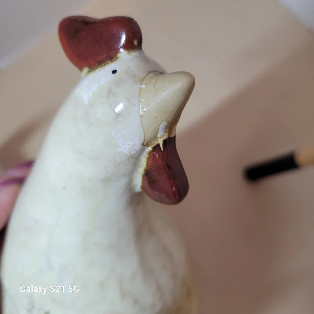 Vintage Ceramic Rooster Figurines Set of 2 Farmhouse Decor 4347B Cream Tan